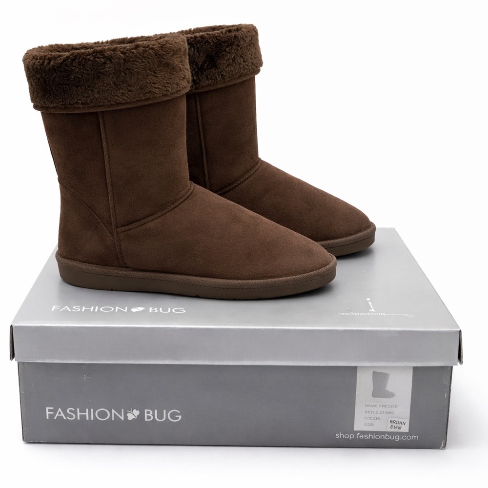 Fashion Bug freddie boot Brown Suede Faux Fur Winter Boots – Size 8M/W